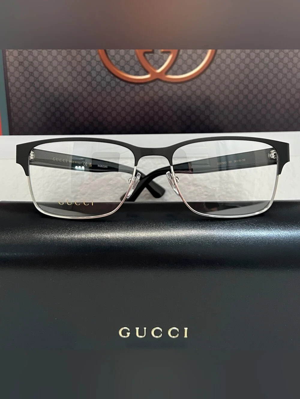 Gucci GG0750O 001 Black & Silver Eyeglasses